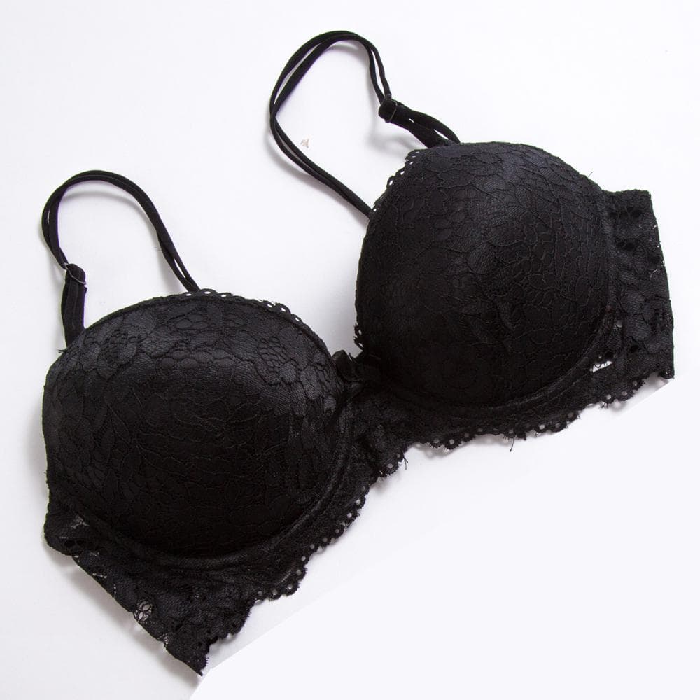 Lace Fly Bra Female Brassiere Lingerie Plus Size C D Cup Push Up Seamless Comfortable Bra 38C black