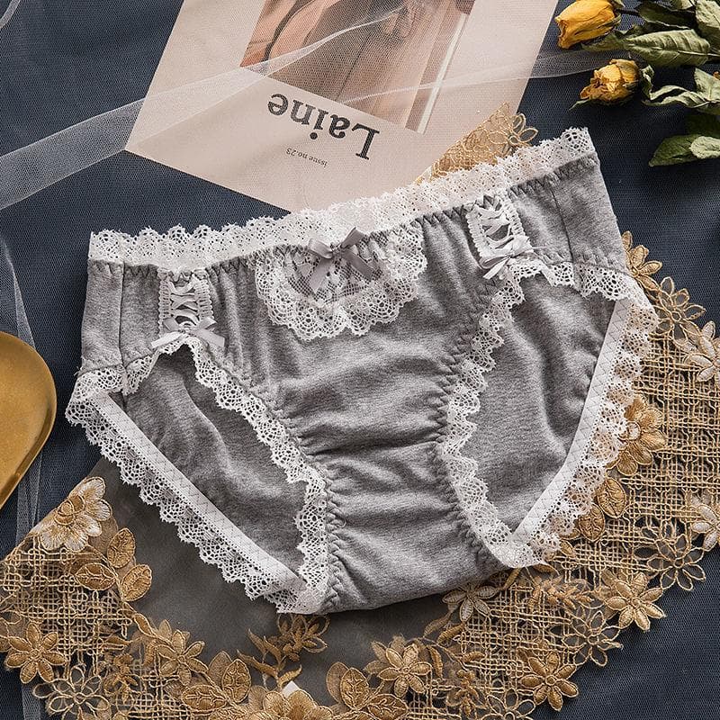 Vintage Women Lace Panties Sexy Summer Thin Cotton Antibacterial Cotton Breathable Low Waist Underpants Korean Girls Loli Briefs one size grey