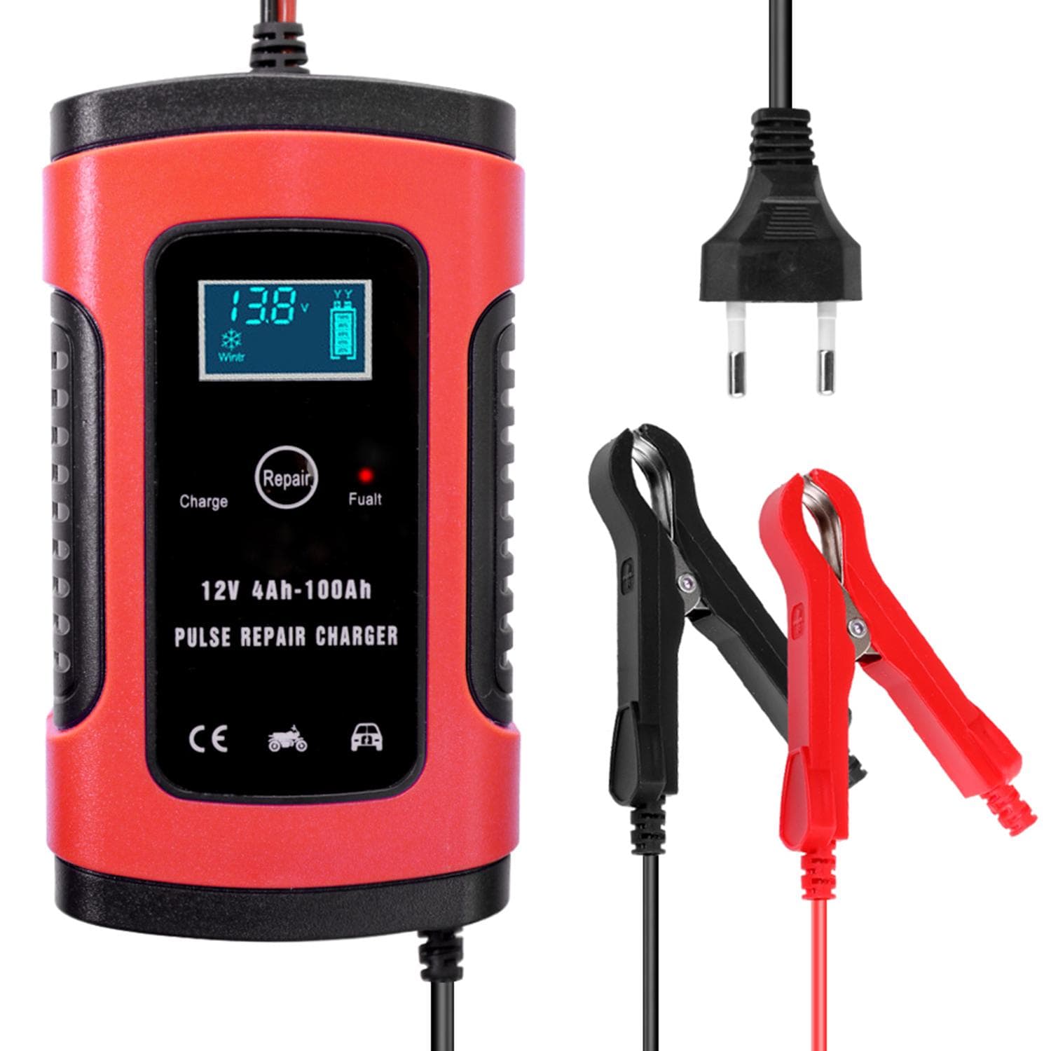12V 6A Full Automatic Car Battery Charger Intelligent Fast Power Charging Pulse Repair Charger Wet EU plug