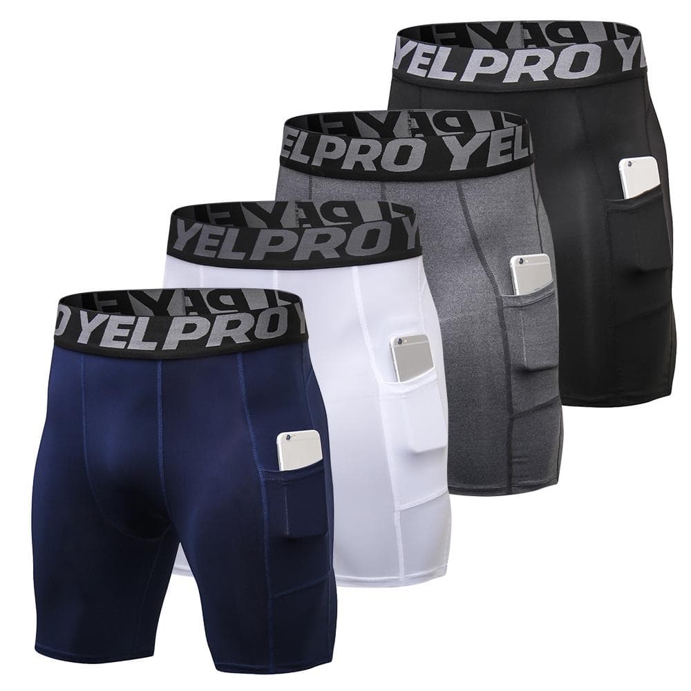4 Packs Men Compression Shorts Active Workout Underwear with Pocket L multicolour