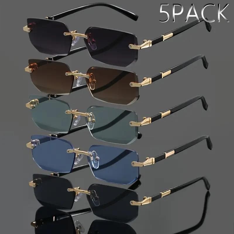 5pcs Metal Fashion Glasses Frameless Square Retro Classic Trendy Stylish For Summer Party Holiday Gifts