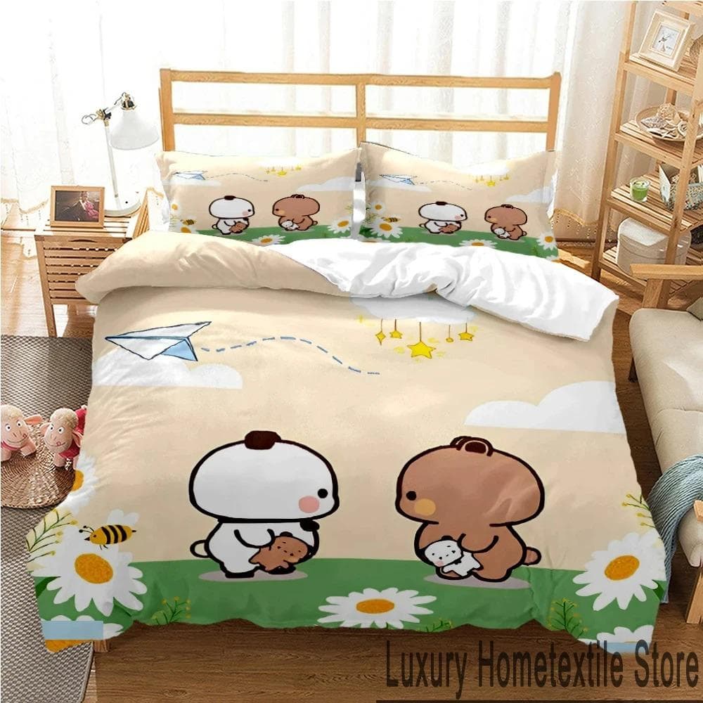 3D Print Bubu Dudu Cartoon Bear Panda Bedding Set Boys Girls Twin Queen King Size Duvet Cover Pillowcase Bed boys Adult US Twin 173x218cm