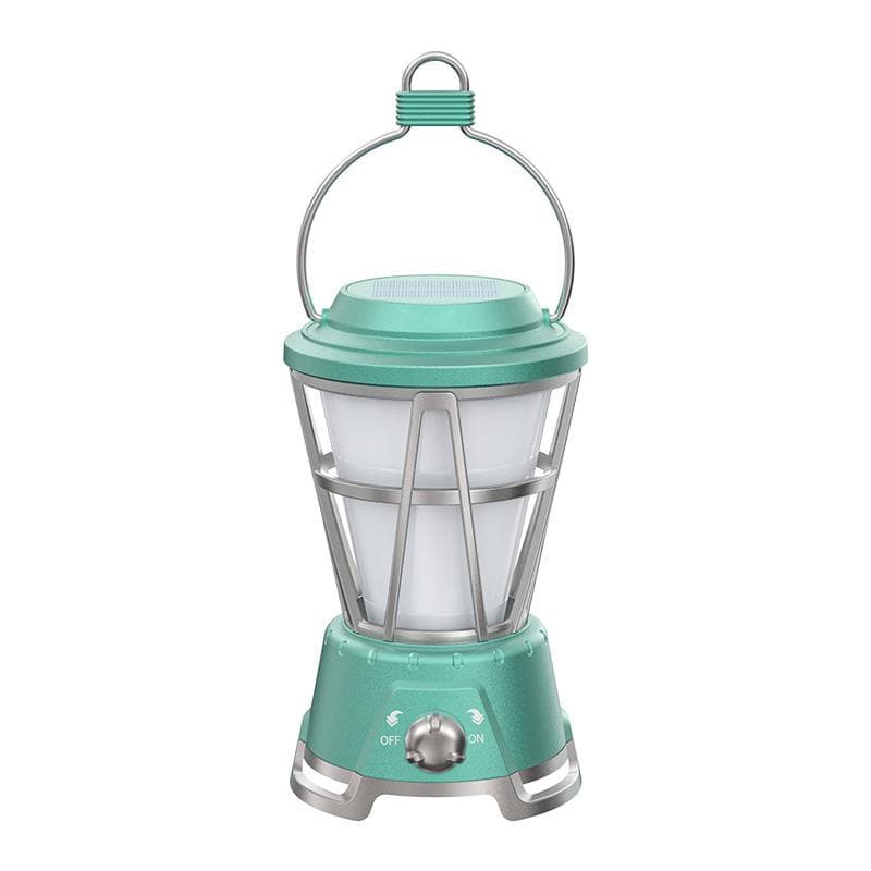 Outdoor Vintage Hanging Lantern Camping Tent Lamp LED Night Light for Garden Patio Deck Yard Path Type 3 - solar panel green