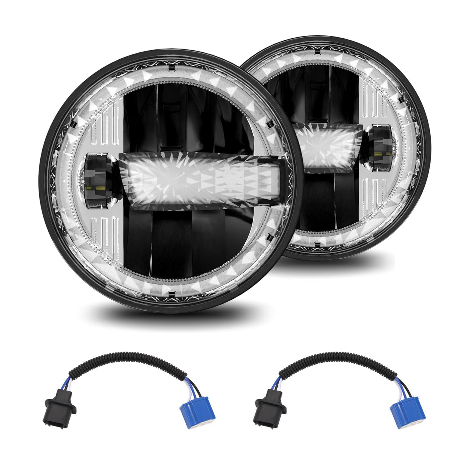 7 Inch Car LED Headlights with White High Low Beam DRL Amber Turn Signal Light 6000K 3000K