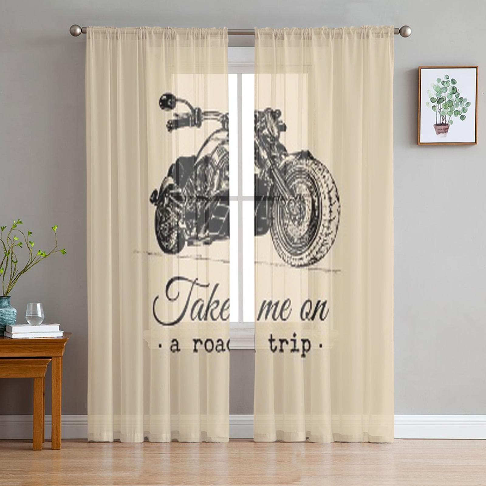 Take Me On A Road Trip Inspirational Poster Chiffon Sheer Curtains for Living Room Bedroom Decor Window Voiles Tulle Curtain 135W x 114H(cm)
