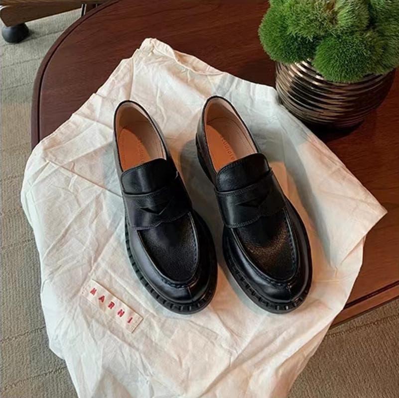 Su Yinyin's Style: Upgraded Women's Loafers - Imported Fetal Water Horse Leather, Thick Sole & Heel 40