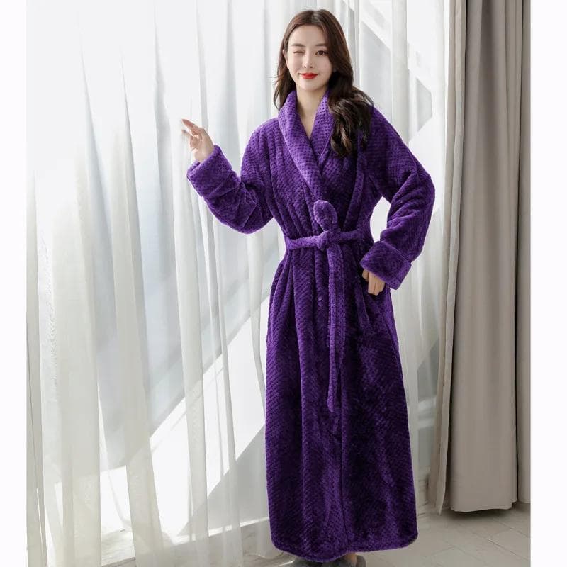 Winter Warm Coral Velvet Kimono Robe Women's Nightgown Pajamas Pajamas Long Bathrobe Intimate Underwear New Home Clothes L purple