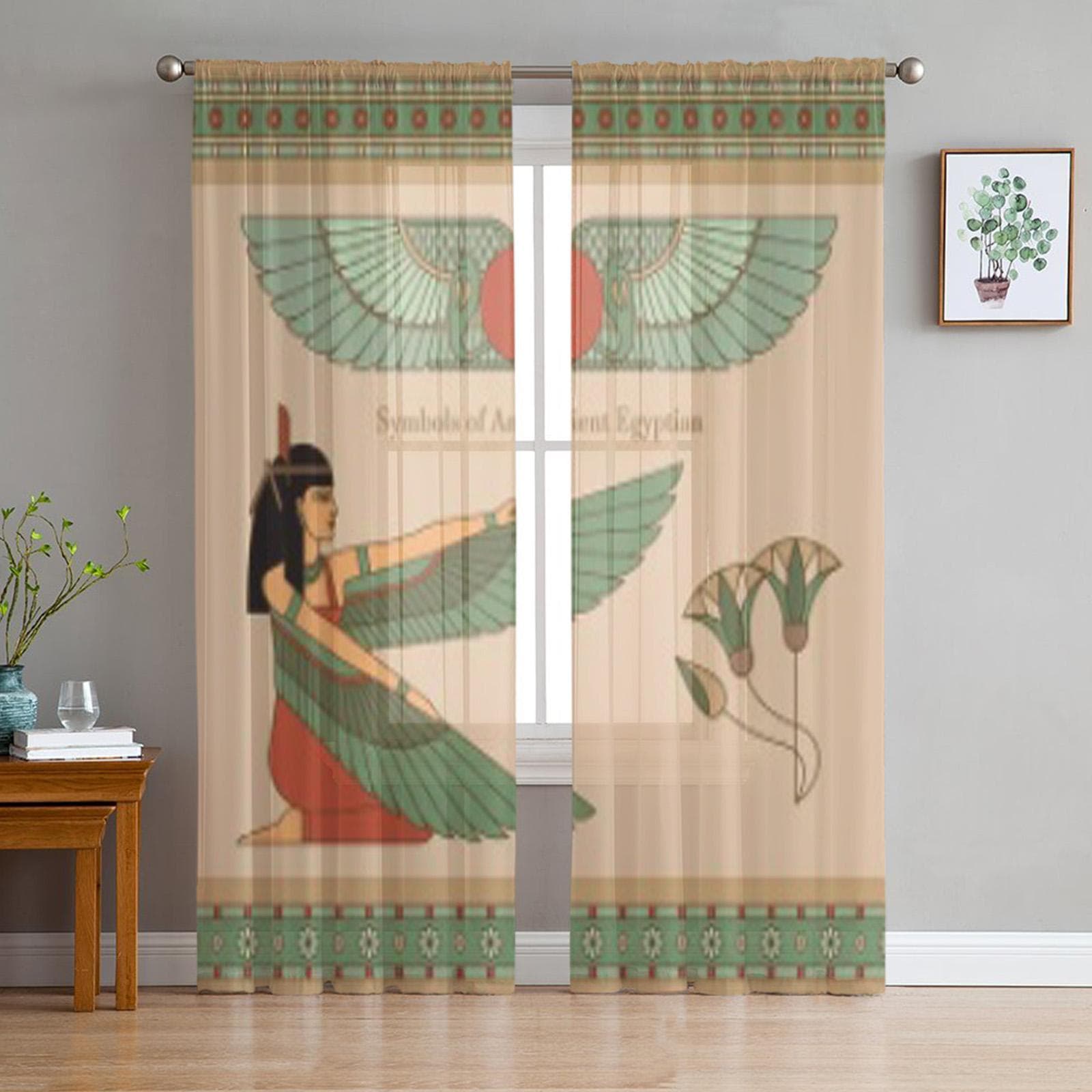 Ancient Egypt Woman With Wings Luxurious Chiffon Sheer Curtains for Living Room Bedroom Decoration Window Voiles Tulle Curtain 135W x 114H(cm)