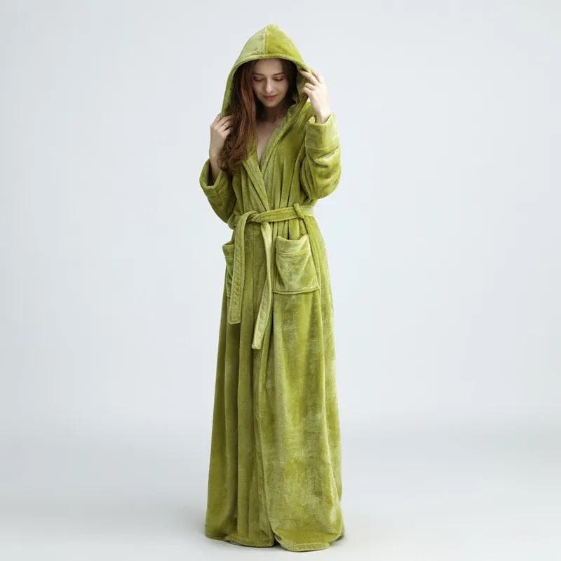 Autumn Winter New Coral Fleece Robes Hooded Bathrobe Nightgown Women Soft Sleepwear Lovers Long Kimono Gown Thicken Sleepwear XL
