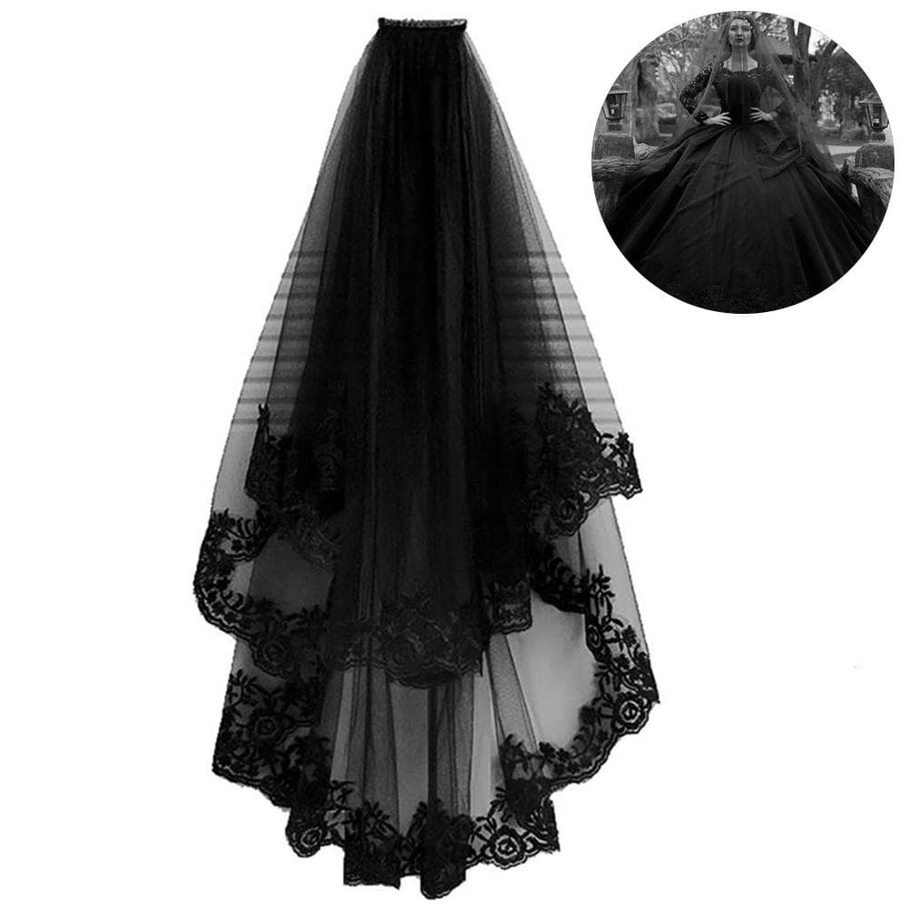 Black Two Layers Wedding Veils With Comb Lace Tulle Short Bridal Veil Accessories for Wedding black
