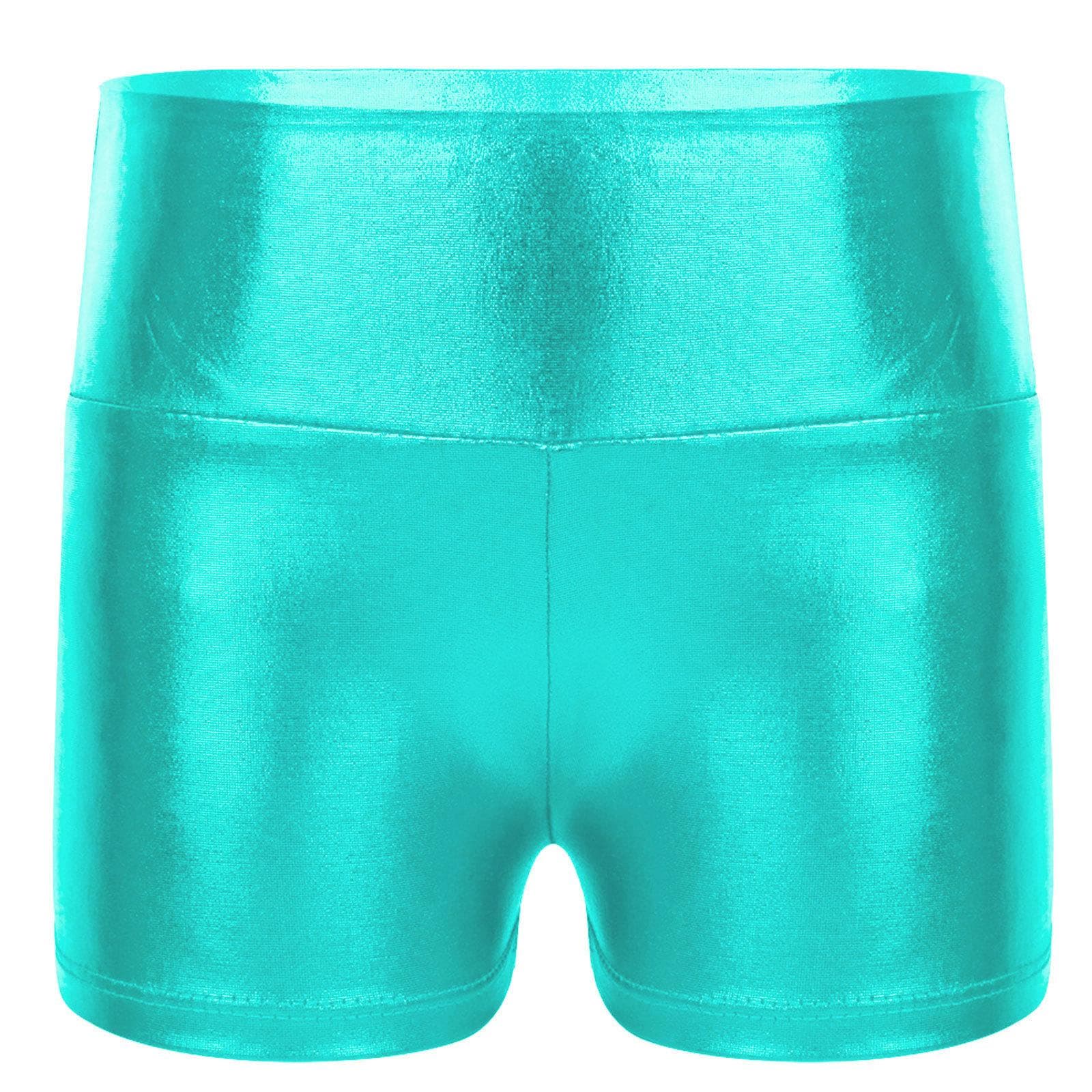 Kids Girls Metallic Shiny High Waist Dance Shorts Bottoms Activewear Sports Gymnastic Workout Pants 13-14 Years green