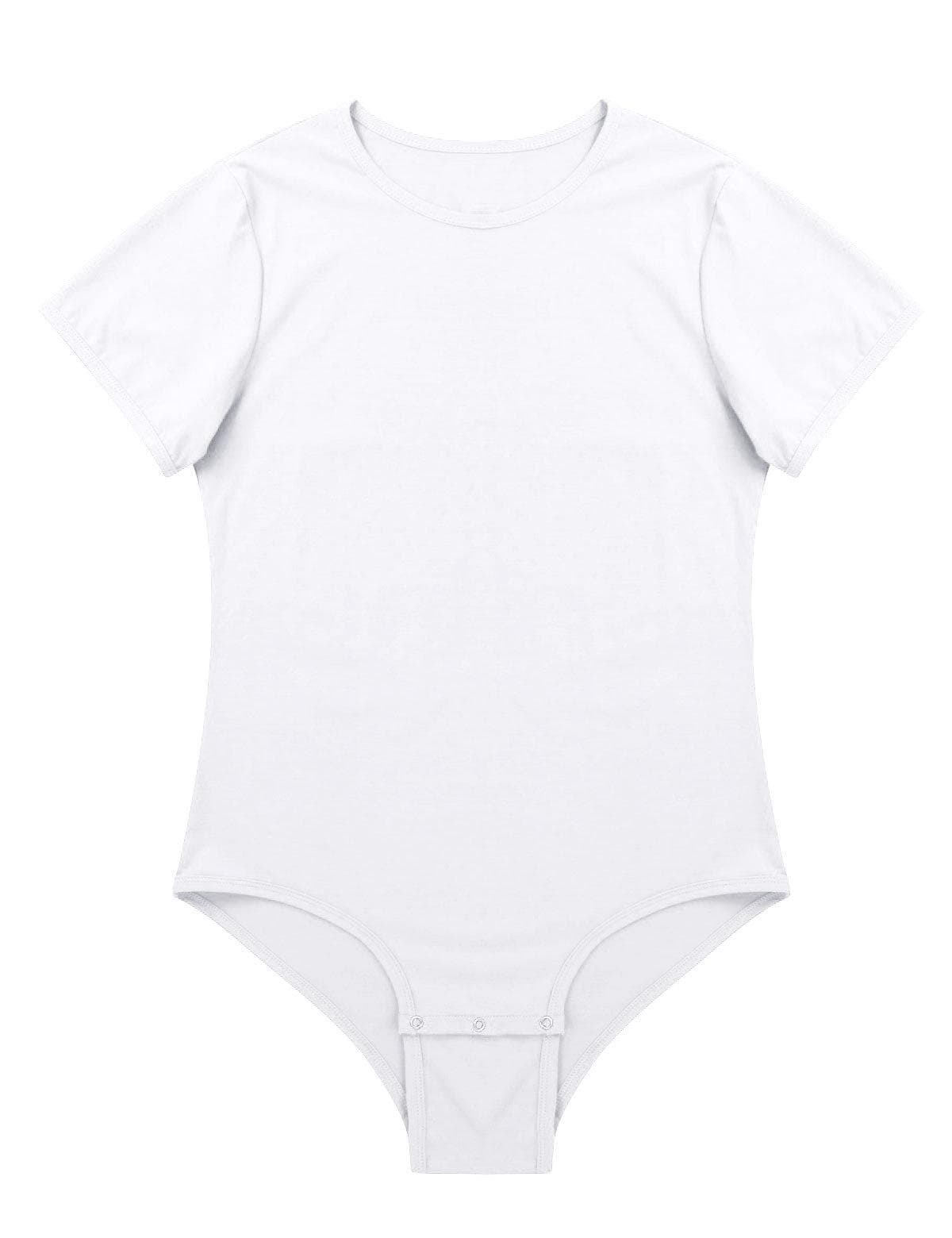 Mens Comfortable Romper One Piece T-shirt Bodysuit Press Crotch Short Sleeve Sleepwear for Daily Use L white