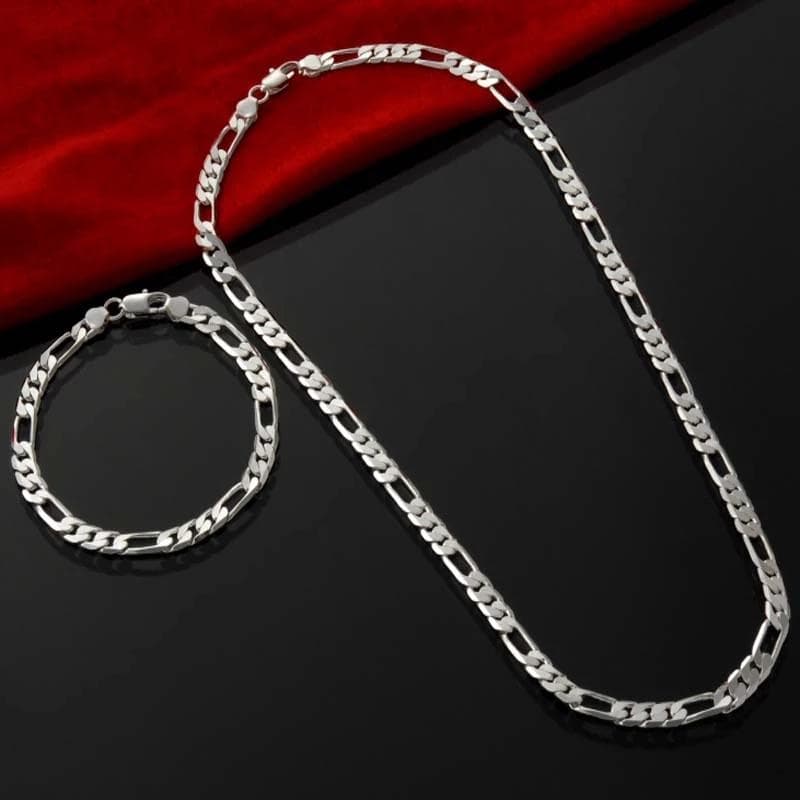 925 Sterling Silver 4mm Side Chain Bracelet Necklace Fashion Jewelry 60cm and 20cm