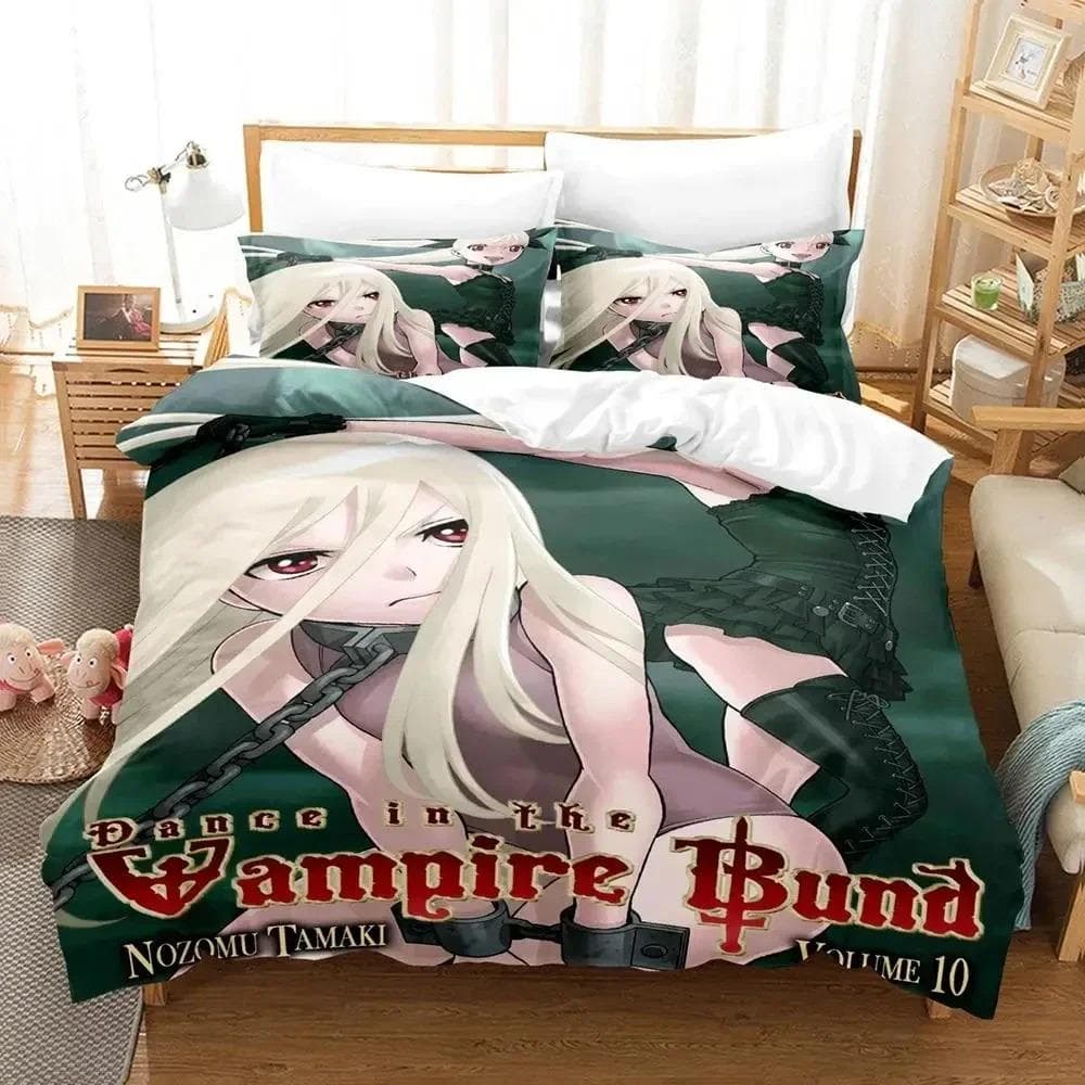 3D Anime Dance In The Vampire Bund Bedding Set Duvet Cover Bed Set Quilt Cover Pillowcase Comforter king Queen Size Boys Adult 70x133cm 2pcs