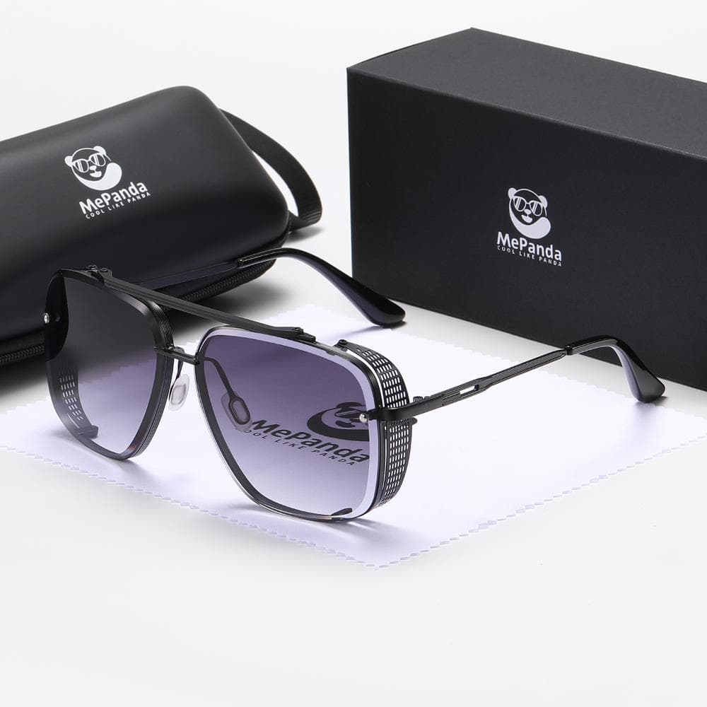 MePanda Unisex square metal double-beam retro personality fashion sunglasses,UV400 black
