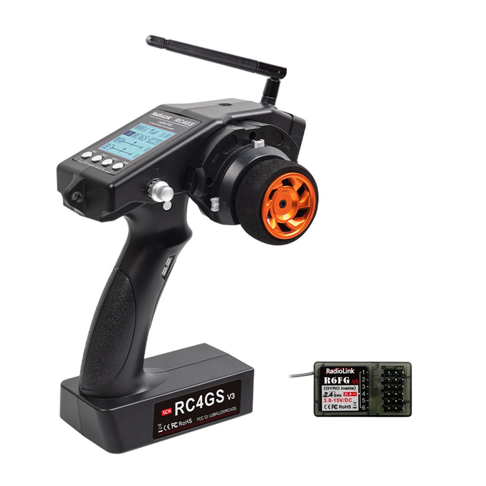 RC4GS V3 Remote Control Transmitter with R6FG Gyro Receiver, 2.4GHz 5 Channel Remote Controller black