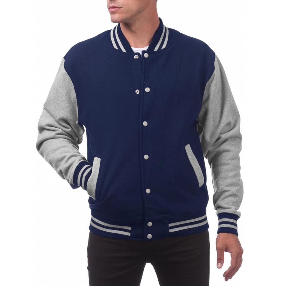 Men Baseball Jacket Stand Collar Long Sleeve Buttons Closure Patchwork Color Coat with Pockets Autumn Winter Fleece Lining Casua M navy blue