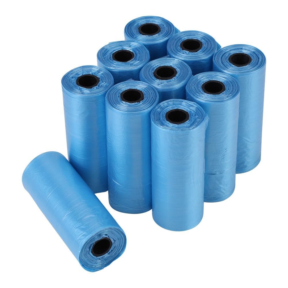 10 Rolls/150Pcs Plastic Pet Dog Waste Bags 33 * 22cm Durable Trash Cleaning Bag Blue Blue