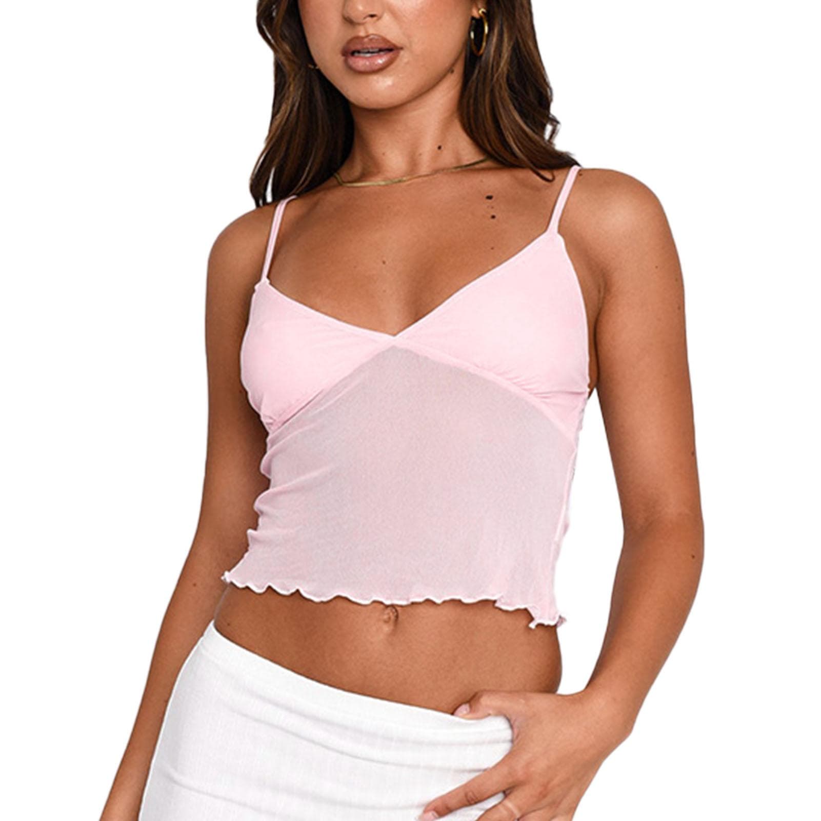 Sleeveless Strap Top Short Style Ruffle Pure Color Transparent Back Charming for Shopping Beach M(for 4-6.5kg) pink