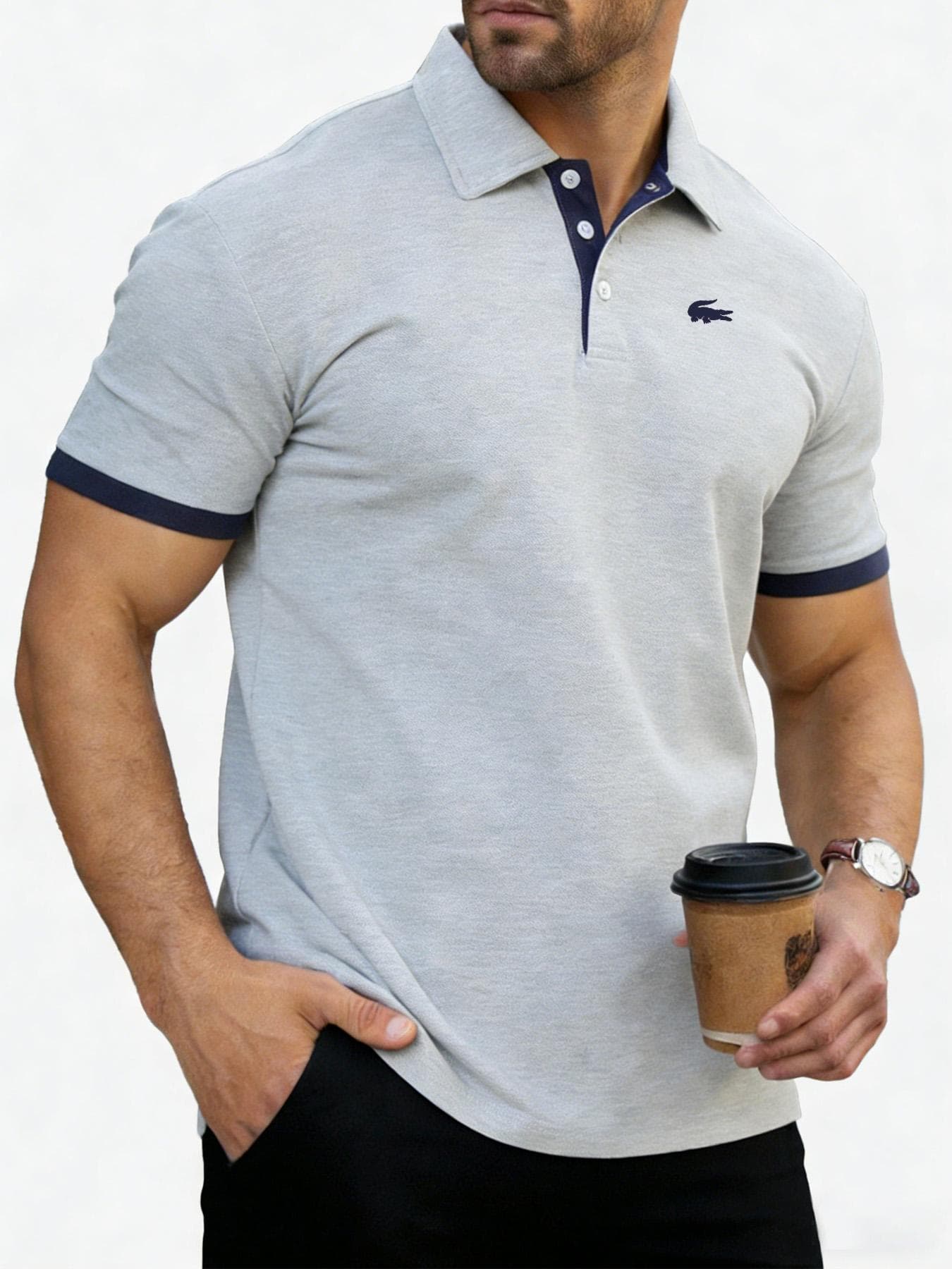 Men's Polo Shirts Short Sleeve - Shirts for Men's Regular-Fit, Casual Athletic Collared T-Shirts L grey