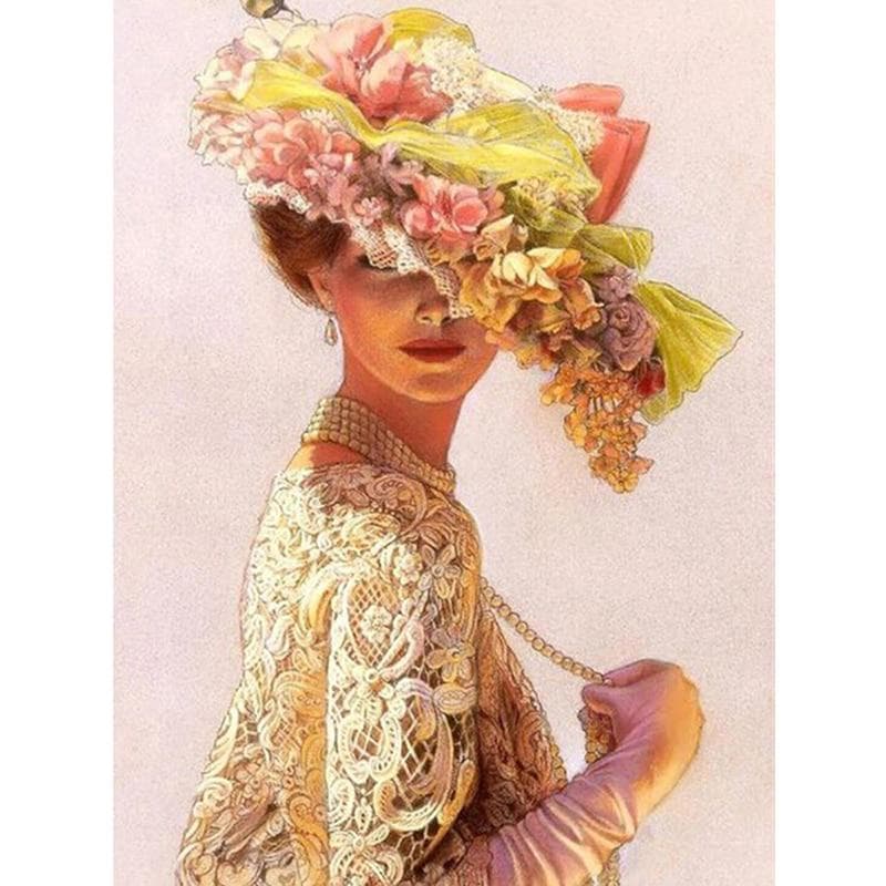Diamond Painting Portrait Woman Hat Diamond Embroidery Beauty Diamond Painting Cross Stitch 20X30CM
