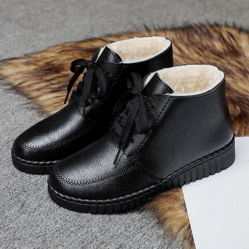 Cotton Shoes for Women In Winter, with Thick Velvet and Warm Short Boots, Anti Slip, Waterproof, Flat Bottom, Comfortable Cotton Shoes 41 black