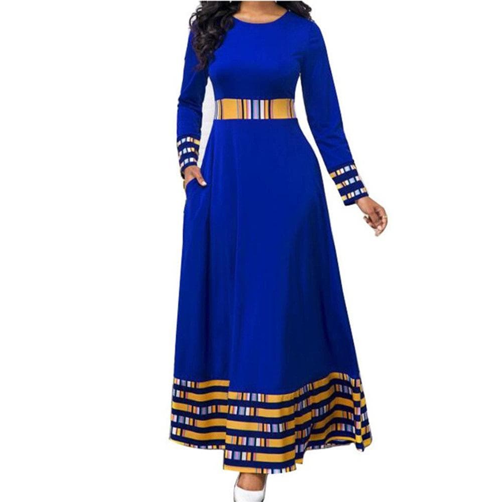 New Women's Retro Printed High-waisted Long Dress Spring and Autumn Long-sleeved Women's Dress 5XL