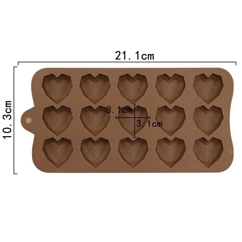 15 Cavity Diamond Heart Silicone Chocolate Mold DIY Cake Accessories Molds Kitchen Ice Cubes Biscuit Pastry Baking Mould