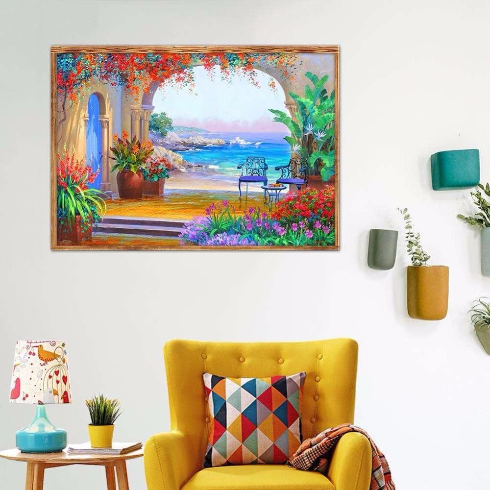 Daimond Painting Sea-Shore Garden 3D Diamond Painting Full Rhinestones Diamond Painting Embroidery 20X30CM