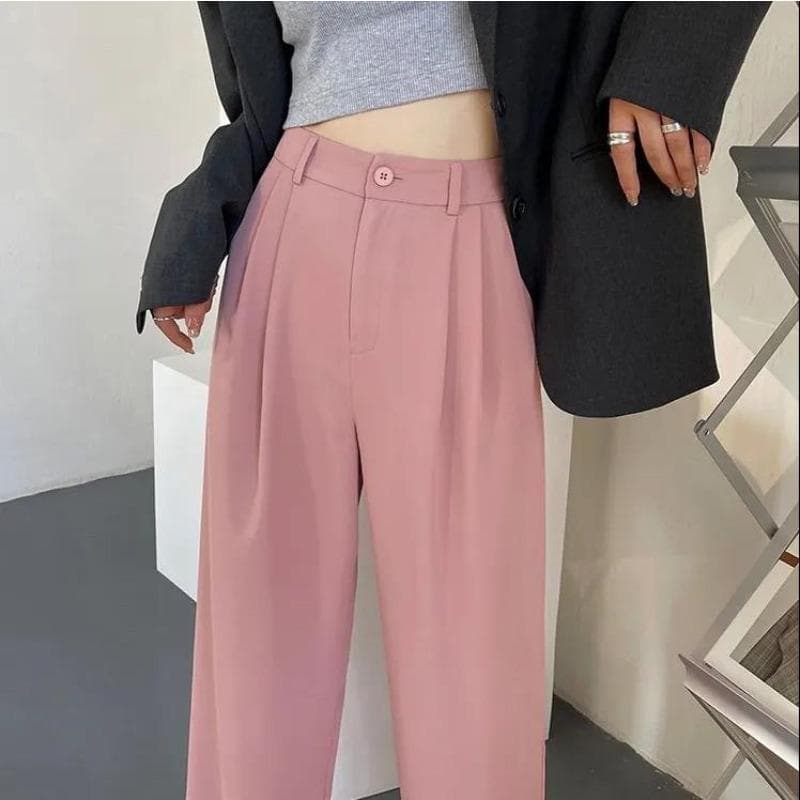 Retro Loose Suit Pants Women's Autumn New High-waisted Trousers Straight Pants Wide-leg Pants Casual Pants 2XL pink