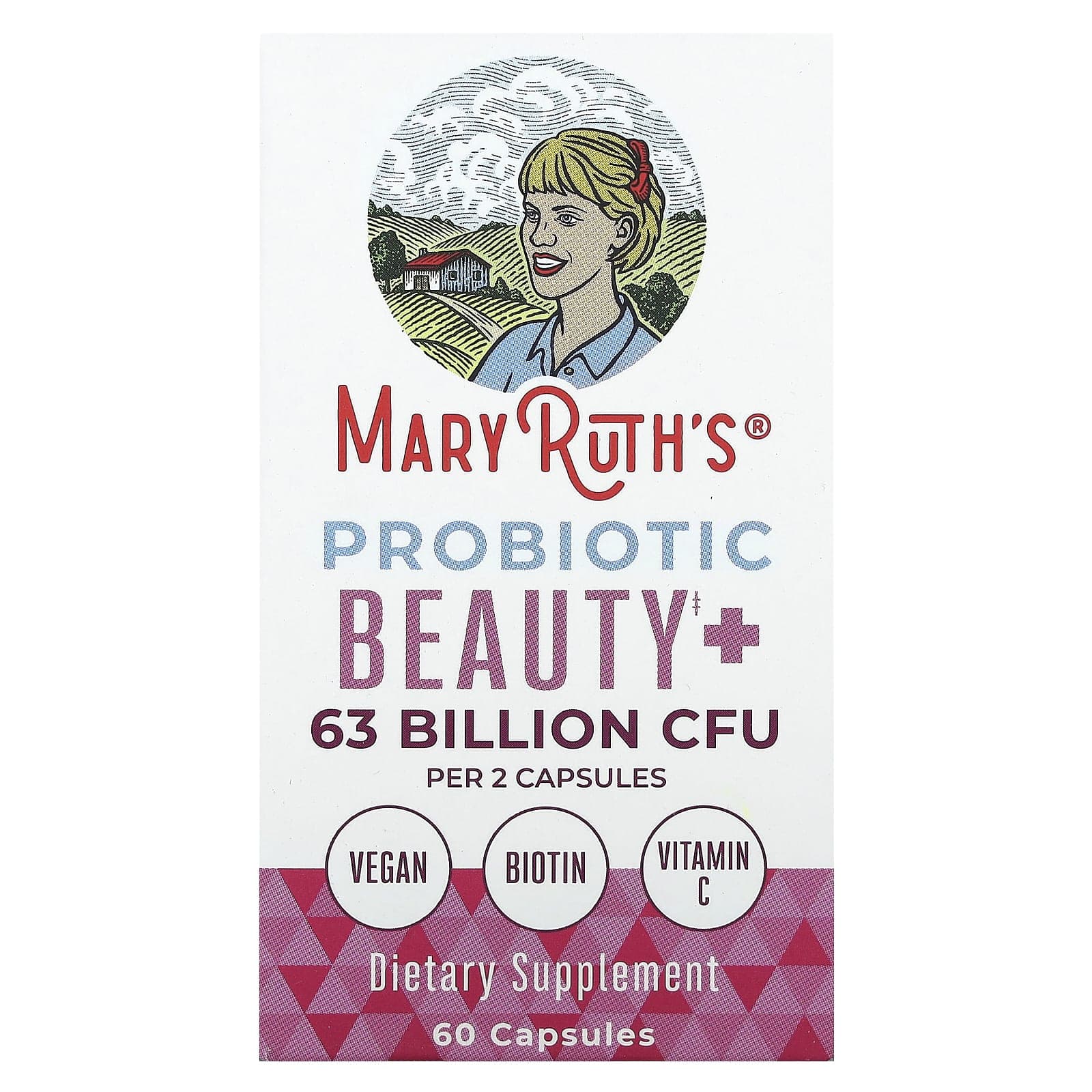 MaryRuth's, Probiotic Beauty+, 63 billion CFU, 60 capsules (31.5 billion CFU per capsule)