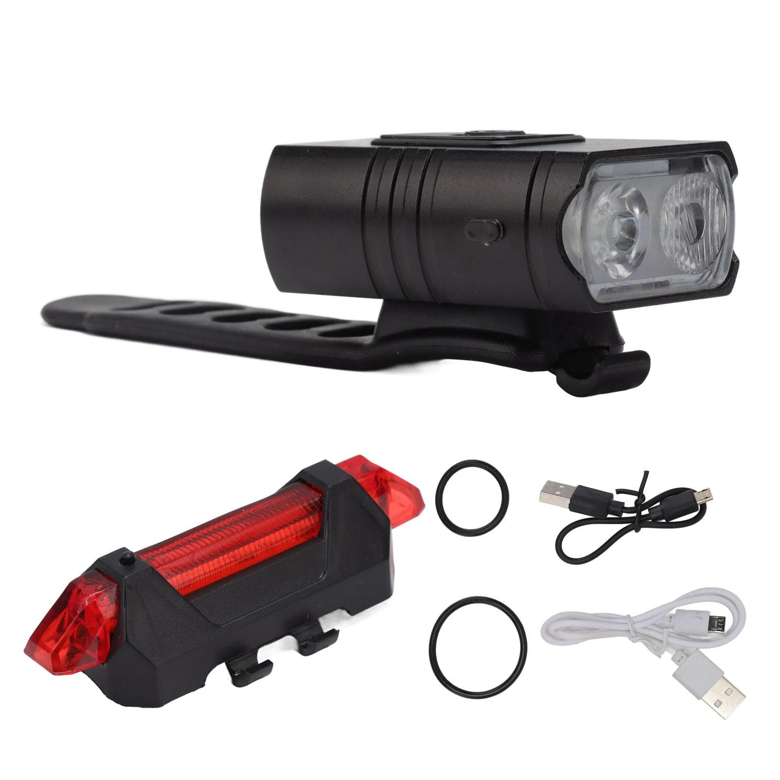 LED Cycling Light Kit Bike Front and Tail Lamps with Battery USB Charging Outdoor Riding Lamp Set