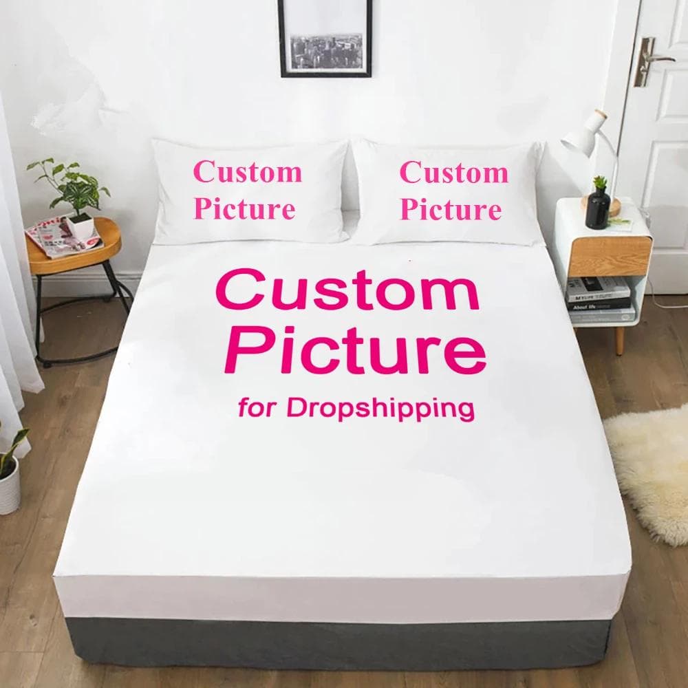 Custom Fitted Sheet from Photos, Personalized Bed Sheets for Home Decor, Customized DIY Bed Cover Deep Pocket with 2 Pillowcase 90x200cm