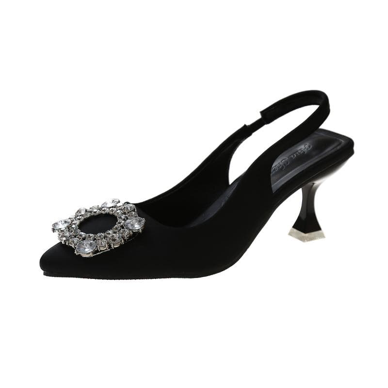 Design Summer Women Sandals New Women's Shoes Pointed Toe Shallow Diamond Low Heel Back Shoes Women Dress Shoes 40 black