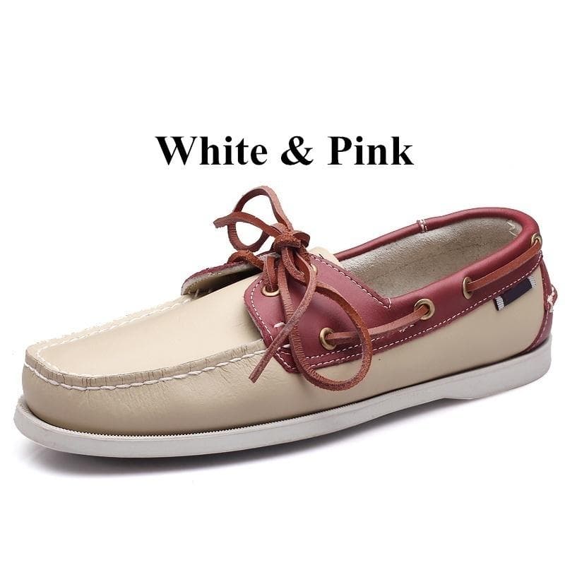 Men's Genuine Leather Driving Boat Shoes,Brand Design Flats Loafers for Men 43 pink