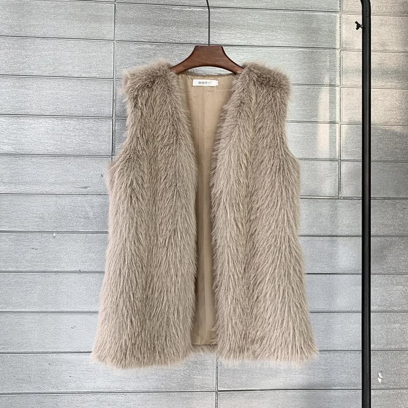 Winter Mid-length Faux Fur Vest Women's Soft Vest Jacket S