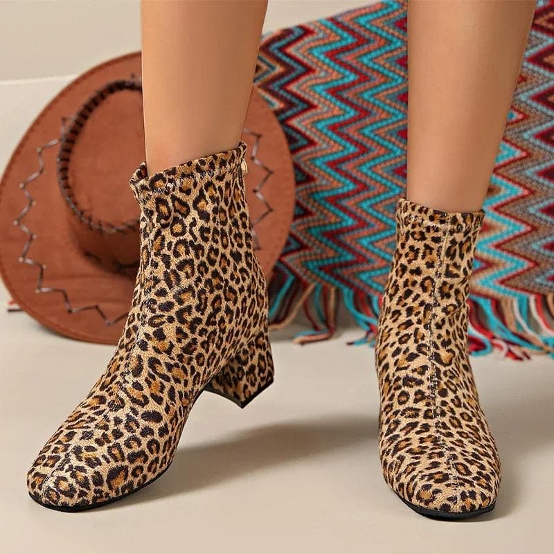 Size 43 Women Leopard Chunky Ankle Boots Sexy High Heels Fahsion Shoes Woman Trend Chelsea Boots Winter Pumps New 43 brown