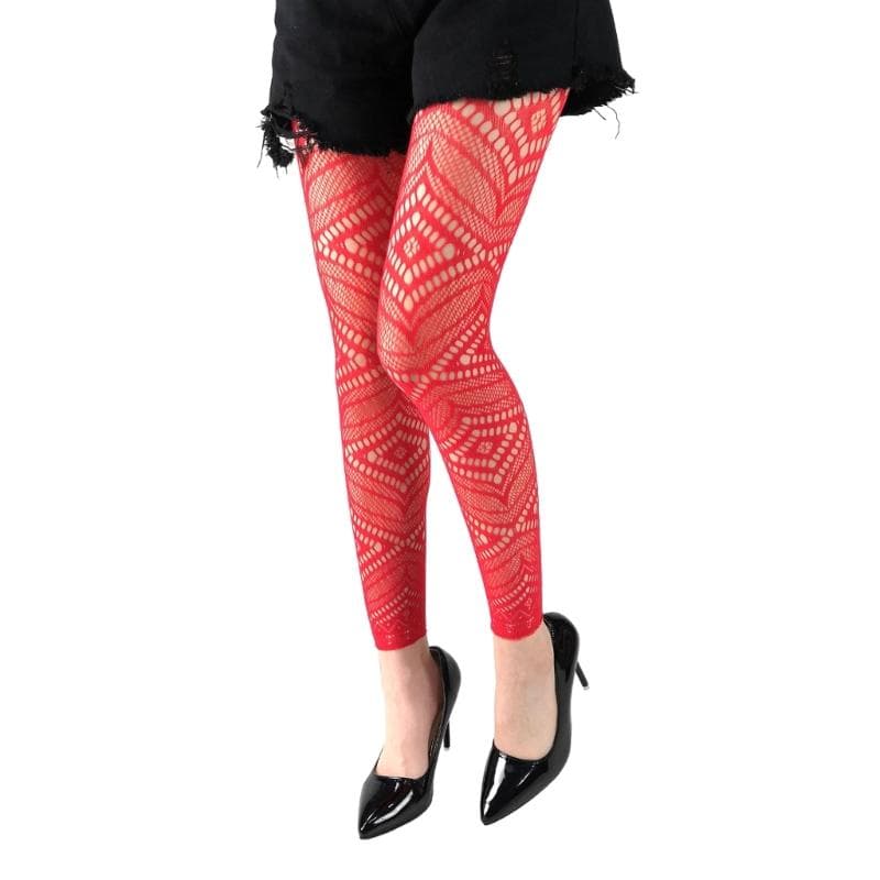 Women's Fishnet Footless Tights,High Waist Pantyhose Tights Thigh High Stockings One Size red