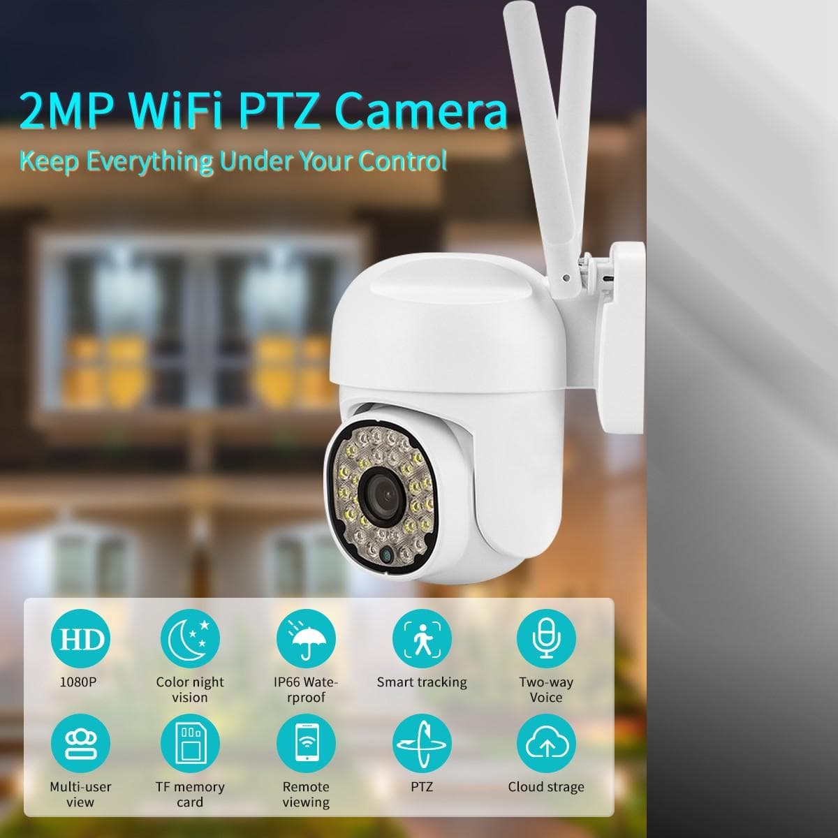 New1080P HD PTZ WIFI IP Camera Outdoor 5x Digital Zoom Night Full Color Wireless Waterproof CCTV Security Monitoring US Plug white