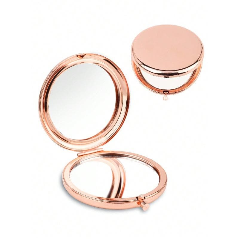 1pc Portable Double-Sided Metal Folding Mirror, High Definition Makeup Handheld Compact Mirror,Makeup Mirror Makeup Tools rose gold