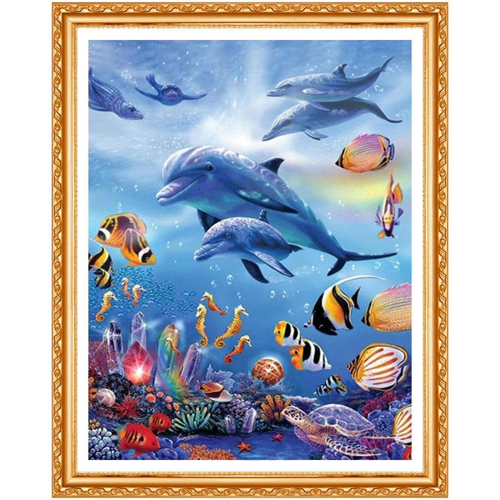 Diamond Embroidery Seabed Animals Picture of Rhinestone Full Round Diamond Painting Cross Stitch 20X30CM