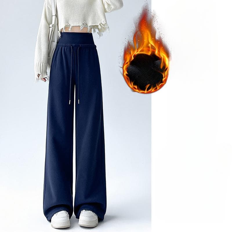 Gray Double Waist Wide-leg Pants for Women In Autumn and Winter Plus Velvet Thickened Loose Casual High Waist Drape Straight Sports Pants 2XL