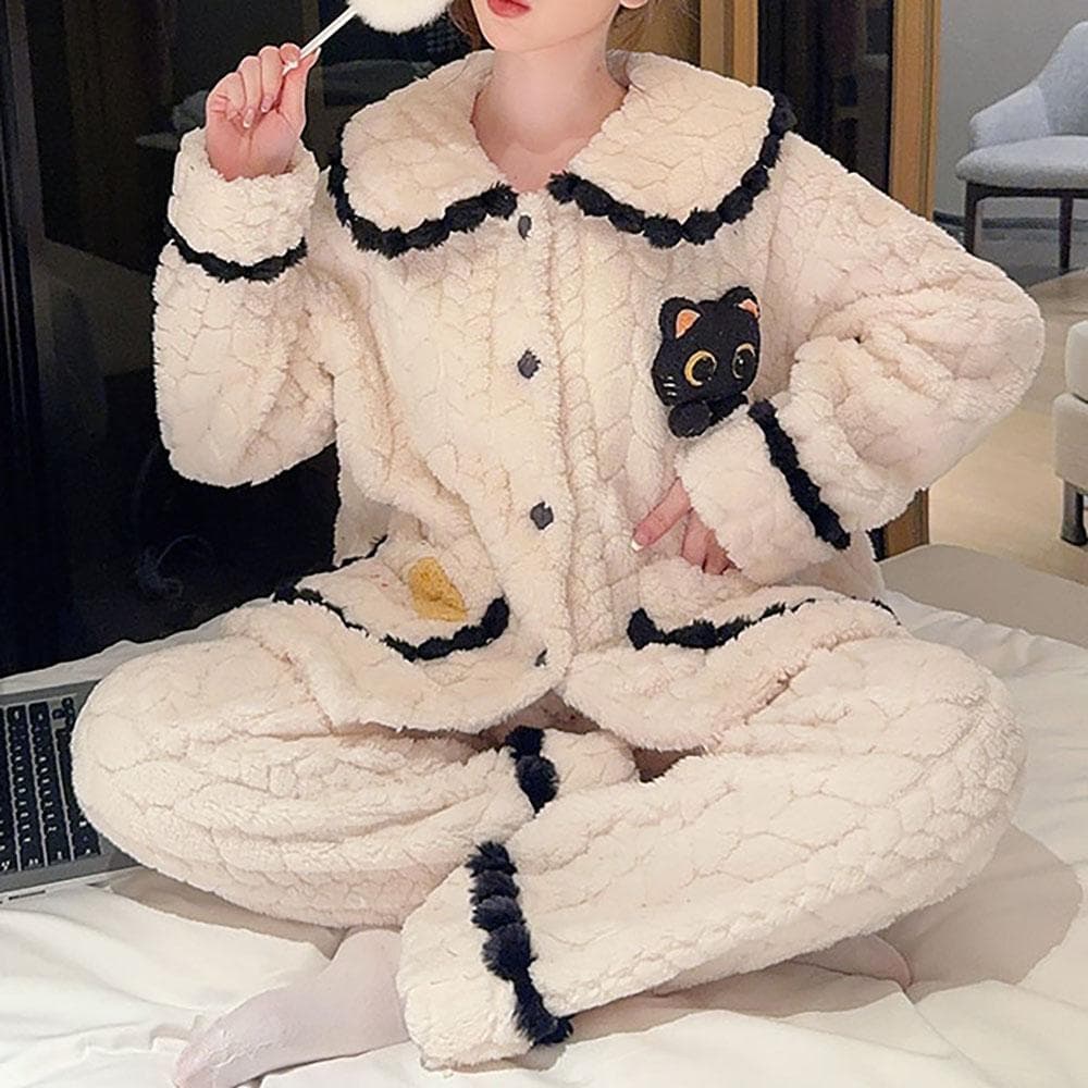 Women's Warm Pajamas Set Winter Thickened Winter Coral Velvet Pajamas Flannel Large Size Pajamas Pajamas Home Clothes 6XL