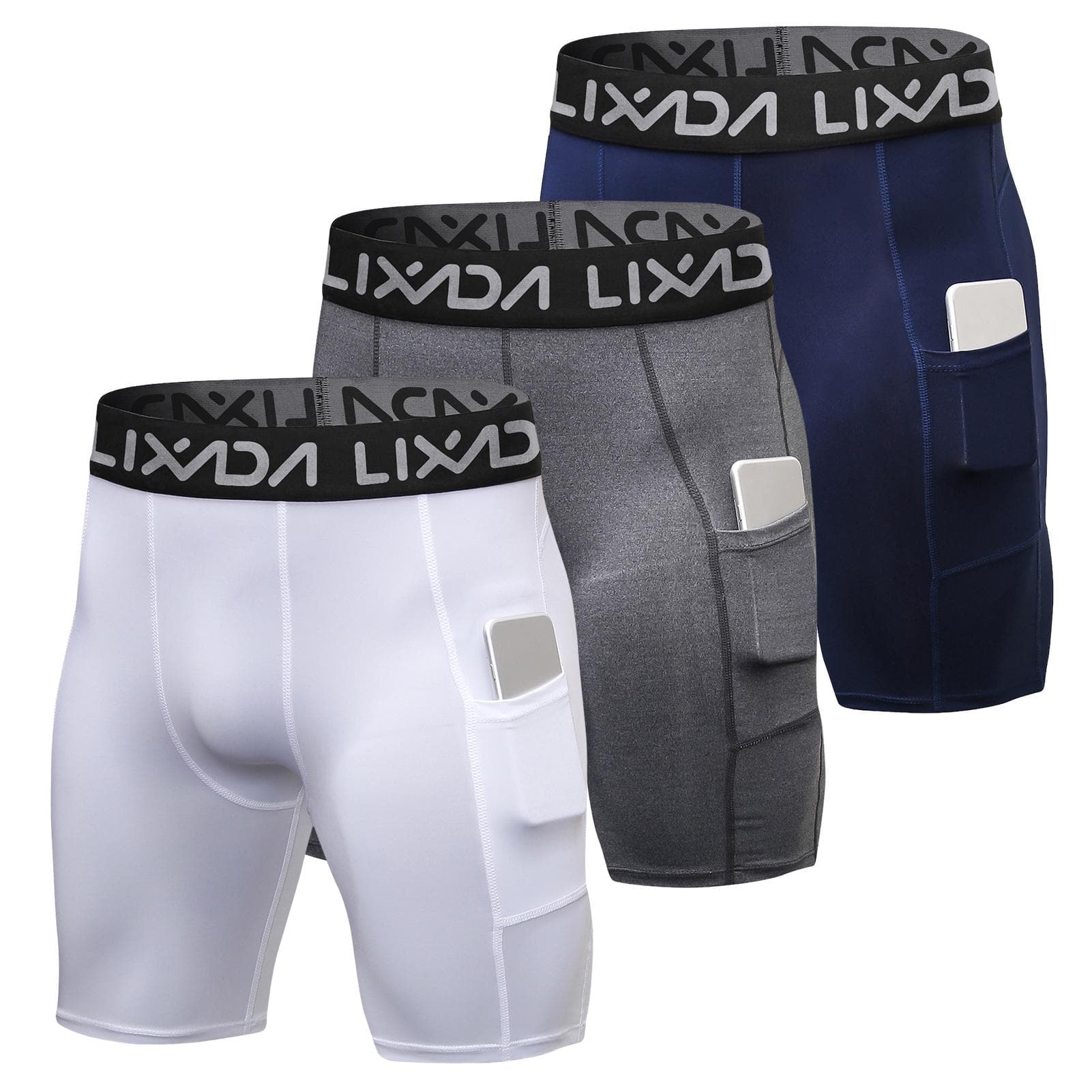 Lixada 3 Pack Men Sports Shorts Active Workout Underwear with Pocket S