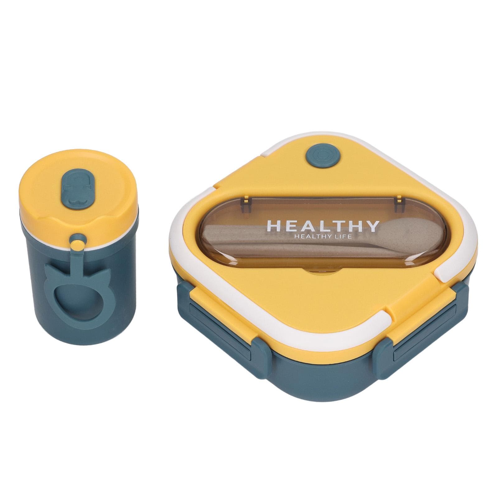 Lunch Box Container Minimalist Cute Portable Leakproof Bento Box with Cup Chopsticks Spoon for blue