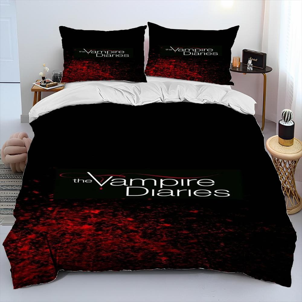 New Movie The Vampire Diaries Bedding Set Single Twin Full Queen King Size Bed Set Adult Kid Bedroom Duvetcover Set Home Textile AU Double 180x210cm