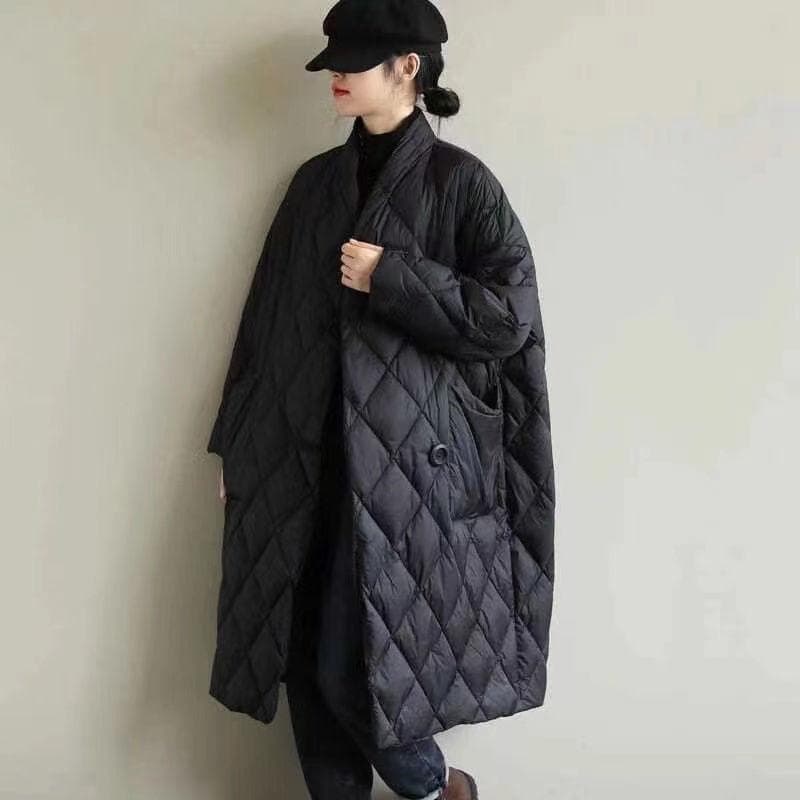 Light Down Cotton-padded Jacket for Women's Winter Long Over-knee Loose Cotton-padded Jacket L