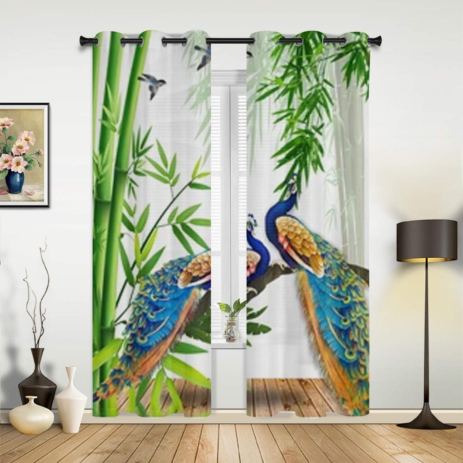 Beautiful Peacock Background Window Curtains For Living Room Luxury Bedroom Decor Drapes Kitchen Window Treatments Curtains 135W x 60H(cm) x1