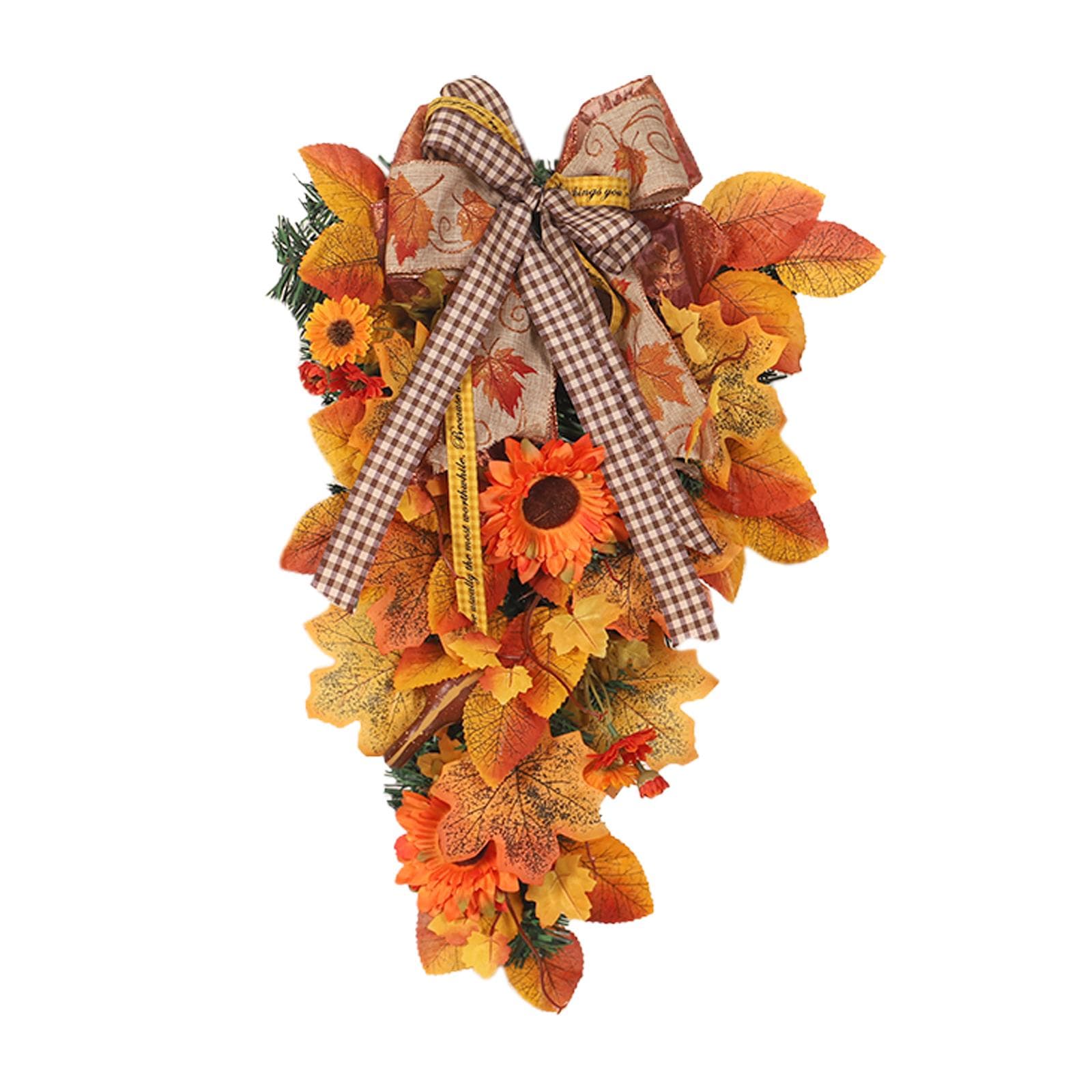 Artificial Wreath Sunflower Silk Cloth Orange Elegant Ribbon Bow Fall Decorations Wreath