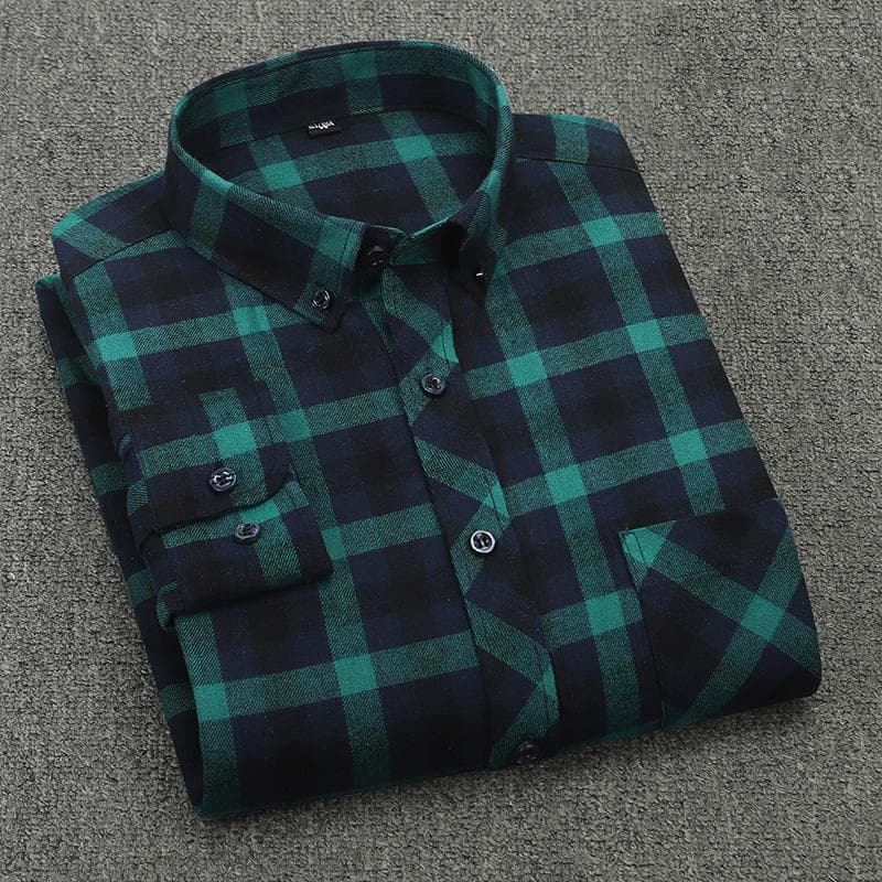 Men's Brushed Plaid Cotton Long-Sleeved Shirt For Autumn And Winter S